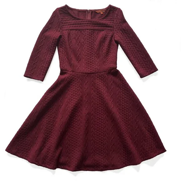Modcloth Maroon Cable Knit Dress Size Small, 3/4 sleeve - Picture 1 of 13